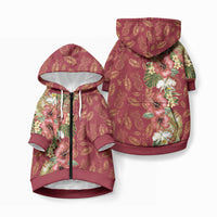 Hawaii Discoverers Day Pet Hoodie Tropical Hibiscus Glitter Crimson LT05 Zip-up Crimson - Polynesian Pride