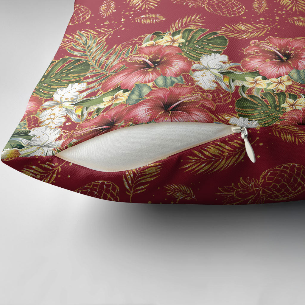 Hawaii Discoverers Day Pillow Cover Tropical Hibiscus Glitter Crimson LT05 - Polynesian Pride
