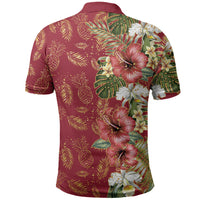 Hawaii Discoverers Day Polo Shirt Tropical Hibiscus Glitter Crimson LT05 - Polynesian Pride