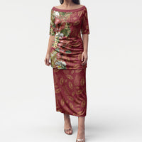 Hawaii Discoverers Day Puletasi Tropical Hibiscus Glitter Crimson LT05 Long Dress Crimson - Polynesian Pride
