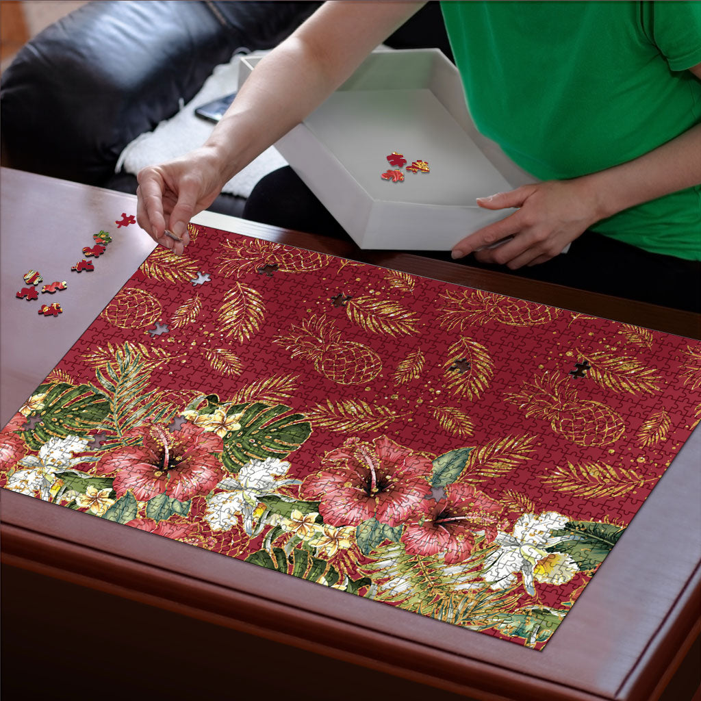 Hawaii Discoverers Day Puzzle Tropical Hibiscus Glitter Crimson LT05 - Polynesian Pride