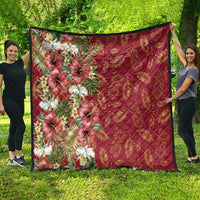 Hawaii Discoverers Day Quilt Tropical Hibiscus Glitter Crimson LT05 - Polynesian Pride