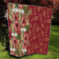 Hawaii Discoverers Day Quilt Tropical Hibiscus Glitter Crimson LT05 - Polynesian Pride