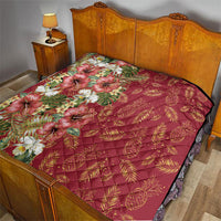 Hawaii Discoverers Day Quilt Tropical Hibiscus Glitter Crimson LT05 - Polynesian Pride