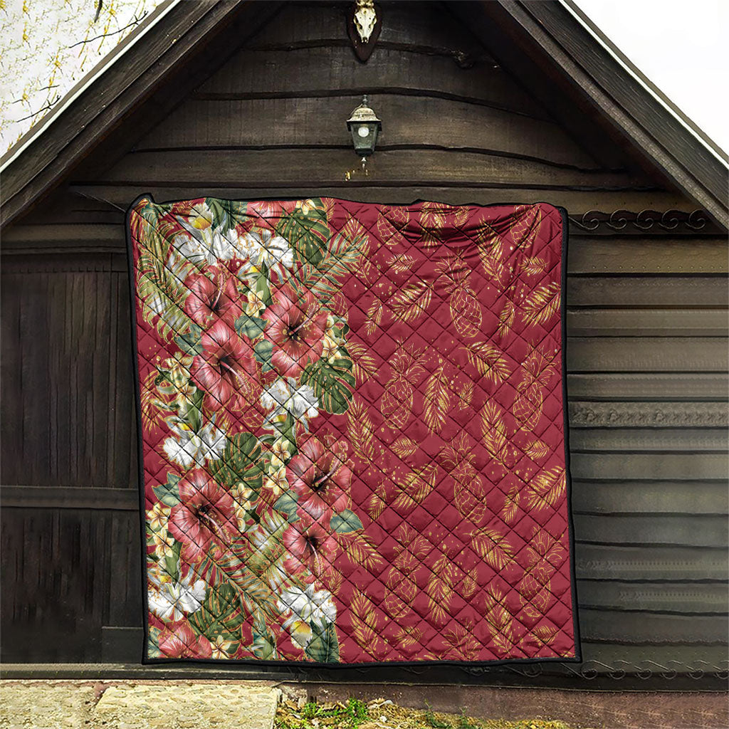 Hawaii Discoverers Day Quilt Tropical Hibiscus Glitter Crimson LT05 - Polynesian Pride