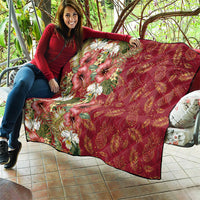 Hawaii Discoverers Day Quilt Tropical Hibiscus Glitter Crimson LT05 - Polynesian Pride