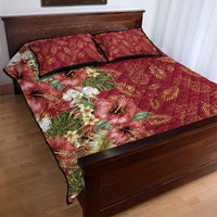 Hawaii Discoverers Day Quilt Bed Set Tropical Hibiscus Glitter Crimson LT05 - Polynesian Pride