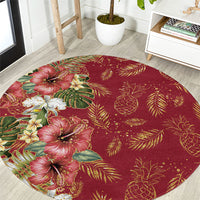 Hawaii Discoverers Day Round Carpet Tropical Hibiscus Glitter Crimson LT05 Crimson - Polynesian Pride