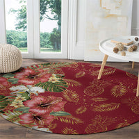 Hawaii Discoverers Day Round Carpet Tropical Hibiscus Glitter Crimson LT05 - Polynesian Pride
