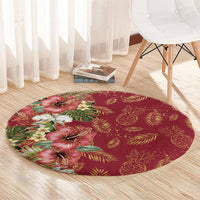 Hawaii Discoverers Day Round Carpet Tropical Hibiscus Glitter Crimson LT05 - Polynesian Pride