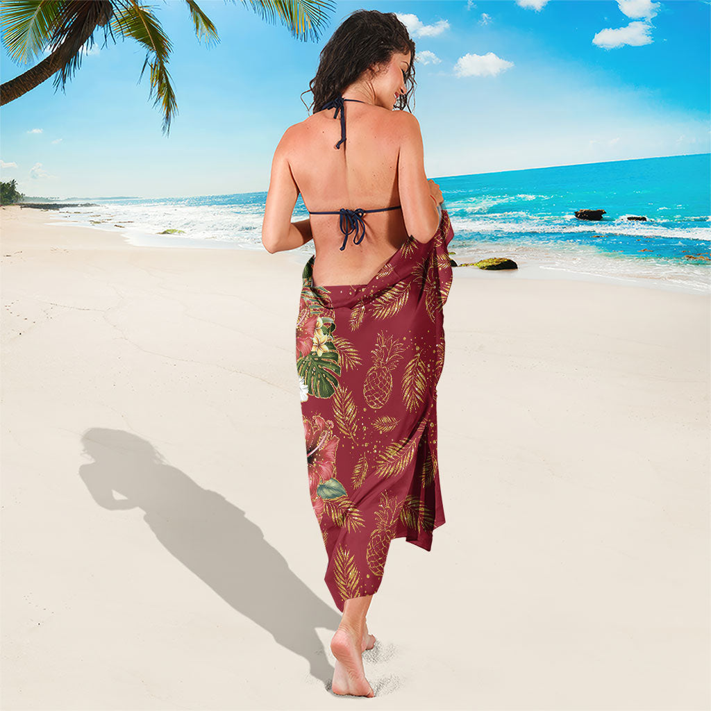 Hawaii Discoverers Day Sarong Tropical Hibiscus Glitter Crimson LT05 - Polynesian Pride