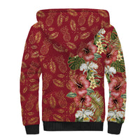 Hawaii Discoverers Day Sherpa Hoodie Tropical Hibiscus Glitter Crimson LT05 - Polynesian Pride