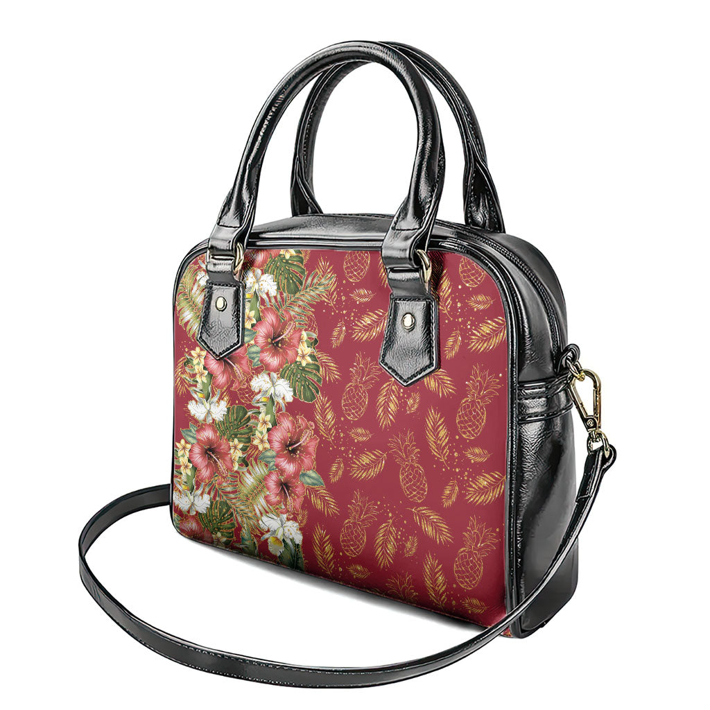 Hawaii Discoverers Day Shoulder Handbag Tropical Hibiscus Glitter Crimson LT05 - Polynesian Pride