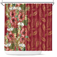 Hawaii Discoverers Day Shower Curtain Tropical Hibiscus Glitter Crimson LT05 Crimson - Polynesian Pride