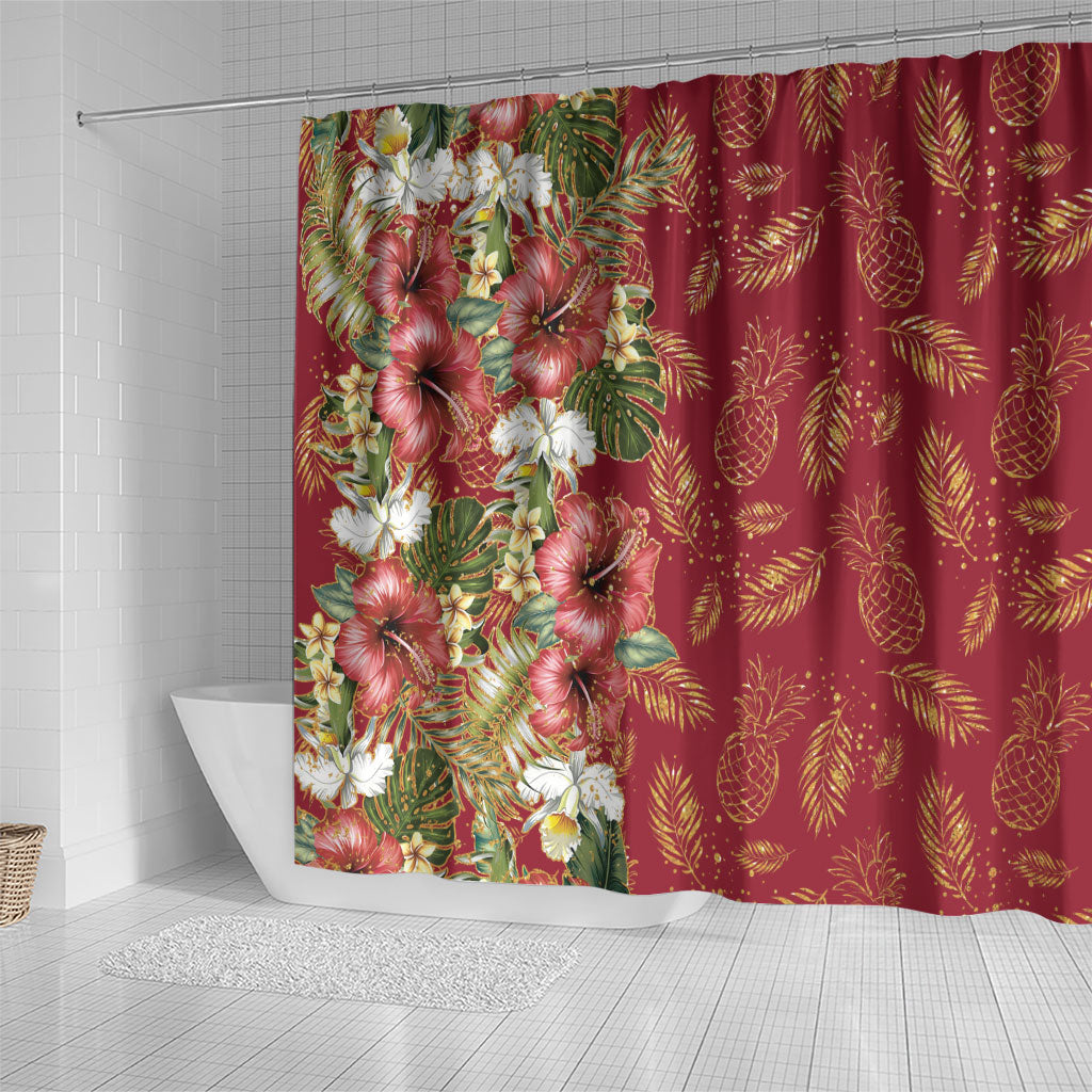Hawaii Discoverers Day Shower Curtain Tropical Hibiscus Glitter Crimson LT05 - Polynesian Pride