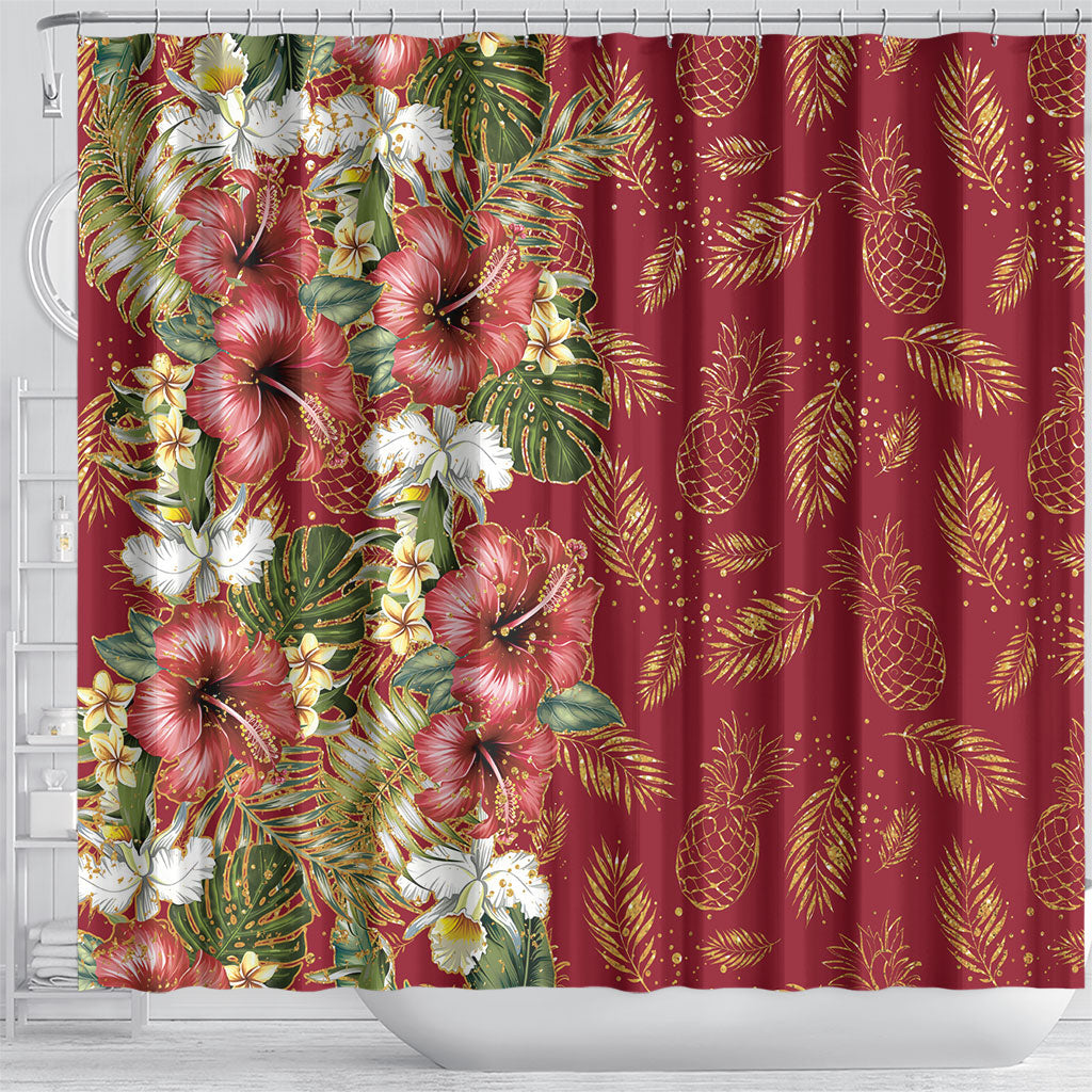 Hawaii Discoverers Day Shower Curtain Tropical Hibiscus Glitter Crimson LT05 - Polynesian Pride