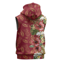 Hawaii Discoverers Day Sleeveless Zip Hoodie Tropical Hibiscus Glitter Crimson LT05 - Polynesian Pride