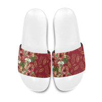 Hawaii Discoverers Day Slide Sandals Tropical Hibiscus Glitter Crimson LT05 Crimson - Polynesian Pride
