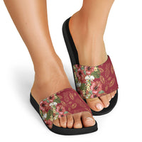 Hawaii Discoverers Day Slide Sandals Tropical Hibiscus Glitter Crimson LT05 - Polynesian Pride