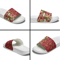 Hawaii Discoverers Day Slide Sandals Tropical Hibiscus Glitter Crimson LT05 - Polynesian Pride