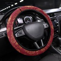Hawaii Discoverers Day Steering Wheel Cover Tropical Hibiscus Glitter Crimson LT05 Universal Fit Crimson - Polynesian Pride
