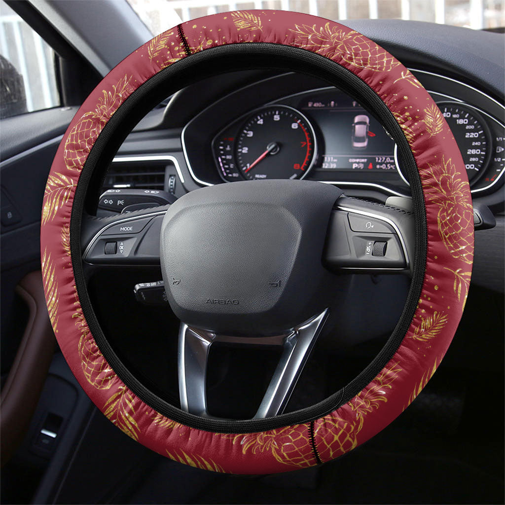 Hawaii Discoverers Day Steering Wheel Cover Tropical Hibiscus Glitter Crimson LT05 - Polynesian Pride