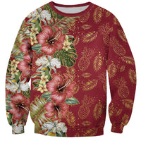 Hawaii Discoverers Day Sweatshirt Tropical Hibiscus Glitter Crimson LT05 Unisex Crimson - Polynesian Pride