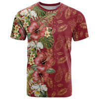 Hawaii Discoverers Day T Shirt Tropical Hibiscus Glitter Crimson LT05 Crimson - Polynesian Pride