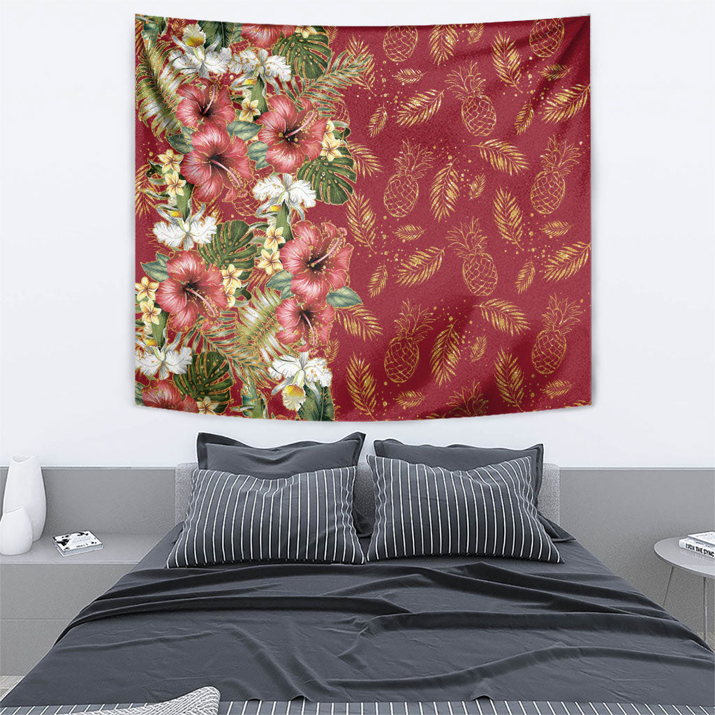 Hawaii Discoverers Day Tapestry Tropical Hibiscus Glitter Crimson LT05 - Polynesian Pride
