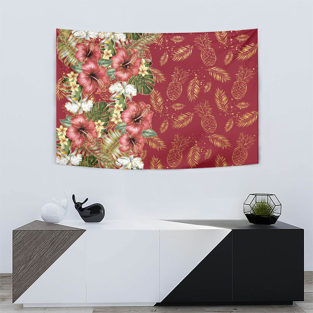 Hawaii Discoverers Day Tapestry Tropical Hibiscus Glitter Crimson LT05 - Polynesian Pride