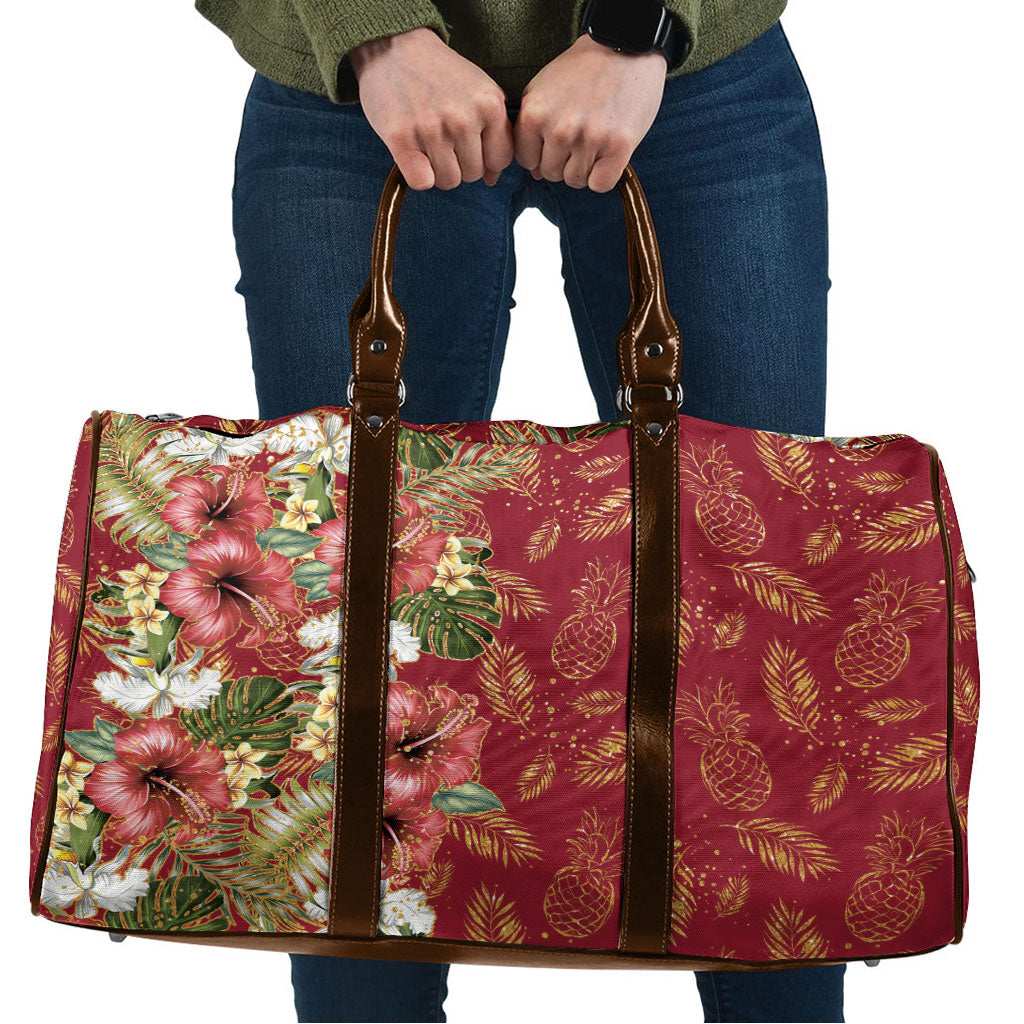 Hawaii Discoverers Day Travel Bag Tropical Hibiscus Glitter Crimson LT05 Crimson - Polynesian Pride