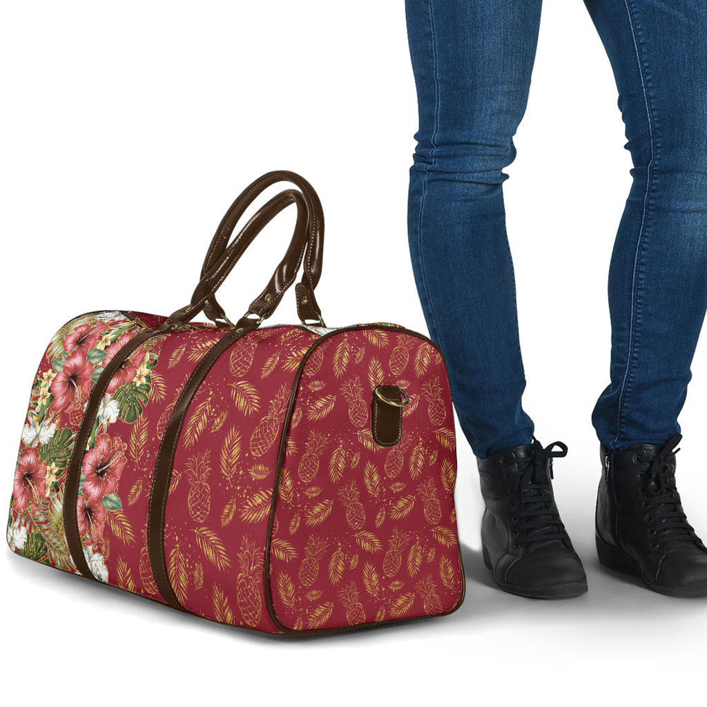 Hawaii Discoverers Day Travel Bag Tropical Hibiscus Glitter Crimson LT05 - Polynesian Pride