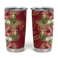 Hawaii Discoverers Day Tumbler Cup Tropical Hibiscus Glitter Crimson LT05 Crimson - Polynesian Pride