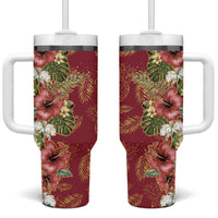 Hawaii Discoverers Day Tumbler With Handle Tropical Hibiscus Glitter Crimson LT05 One Size: 40 oz Crimson - Polynesian Pride