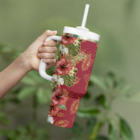 Hawaii Discoverers Day Tumbler With Handle Tropical Hibiscus Glitter Crimson LT05 - Polynesian Pride