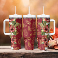 Hawaii Discoverers Day Tumbler With Handle Tropical Hibiscus Glitter Crimson LT05 - Polynesian Pride