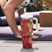 Hawaii Discoverers Day Tumbler With Handle Tropical Hibiscus Glitter Crimson LT05 - Polynesian Pride