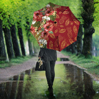 Hawaii Discoverers Day Umbrella Tropical Hibiscus Glitter Crimson LT05 - Polynesian Pride