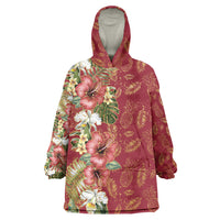 Hawaii Discoverers Day Wearable Blanket Hoodie Tropical Hibiscus Glitter Crimson LT05 One Size Crimson - Polynesian Pride