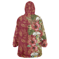 Hawaii Discoverers Day Wearable Blanket Hoodie Tropical Hibiscus Glitter Crimson LT05 - Polynesian Pride