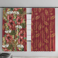 Hawaii Discoverers Day Window Curtain Tropical Hibiscus Glitter Crimson LT05 With Hooks Crimson - Polynesian Pride