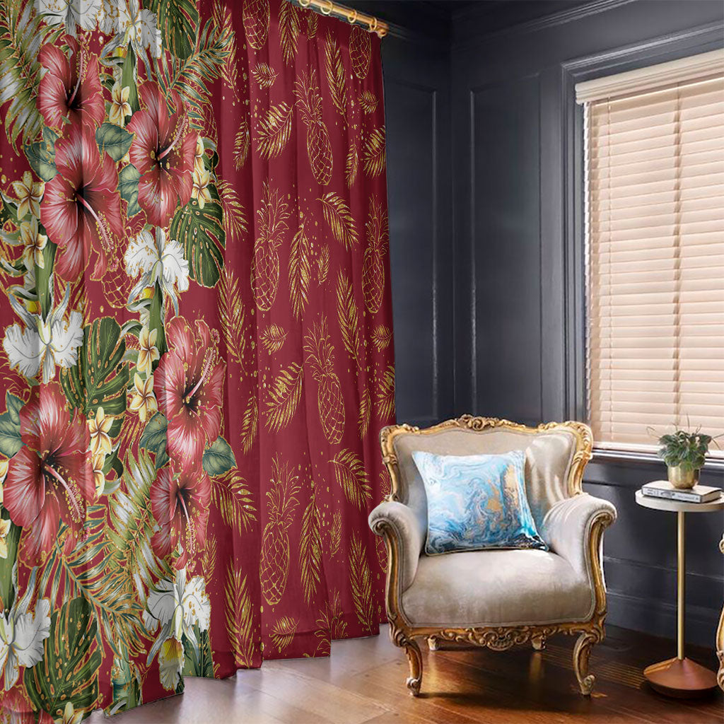 Hawaii Discoverers Day Window Curtain Tropical Hibiscus Glitter Crimson LT05 - Polynesian Pride