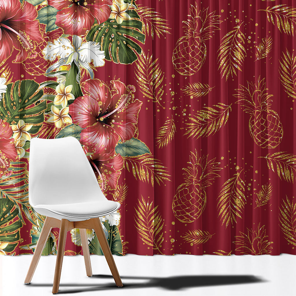 Hawaii Discoverers Day Window Curtain Tropical Hibiscus Glitter Crimson LT05 - Polynesian Pride