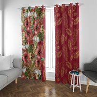 Hawaii Discoverers Day Window Curtain Tropical Hibiscus Glitter Crimson LT05 With Grommets Crimson - Polynesian Pride