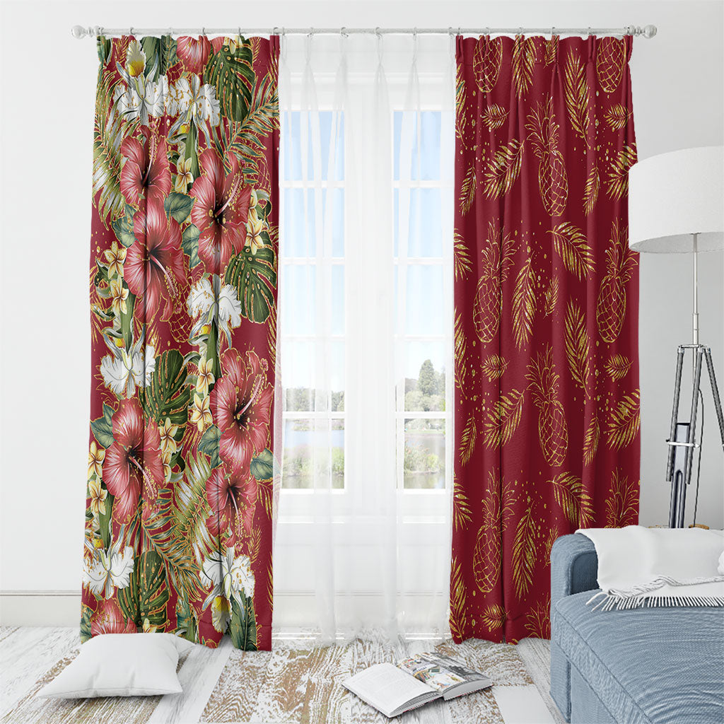 Hawaii Discoverers Day Window Curtain Tropical Hibiscus Glitter Crimson LT05 - Polynesian Pride