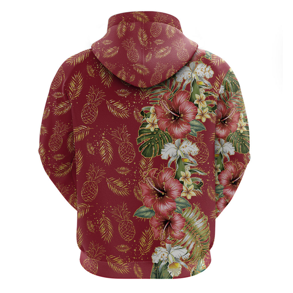 Hawaii Discoverers Day Zip Hoodie Tropical Hibiscus Glitter Crimson LT05 - Polynesian Pride