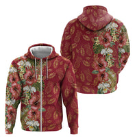 Hawaii Discoverers Day Zip Hoodie Tropical Hibiscus Glitter Crimson LT05 - Polynesian Pride