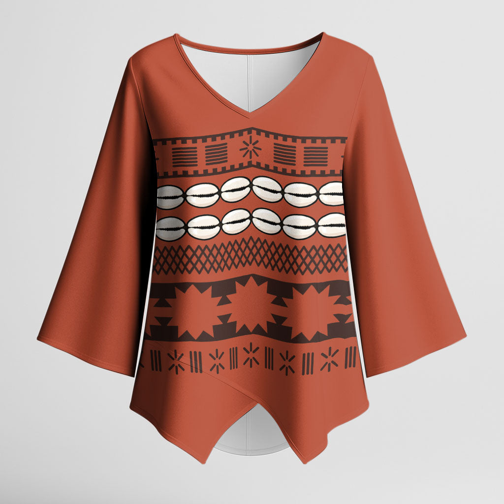 Polynesian Princess Inspired Tapa Pattern Kimono Sleeve Blouse LT05 Female Red - Polynesian Pride