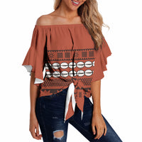Polynesian Princess Inspired Tapa Pattern Off Shoulder Wrap Waist Top LT05 Red - Polynesian Pride