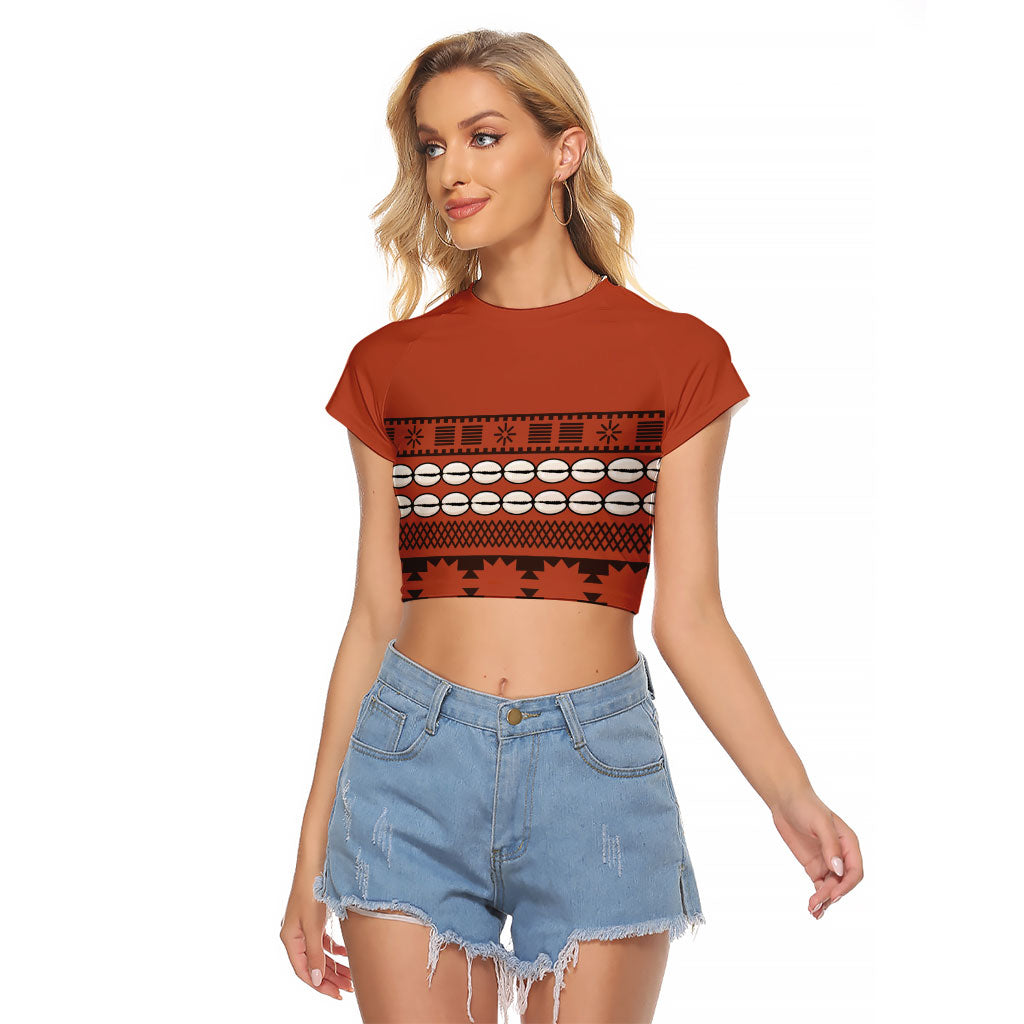 Polynesian Princess Inspired Tapa Pattern Raglan Cropped T Shirt LT05 Female Red - Polynesian Pride
